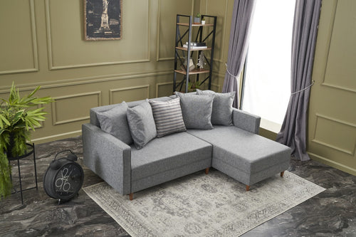 Ecksofa Schlaffunktion mit Chaiselongue Rechts, 2-Sitzer, aus Stoff, Aydam Grau (1)