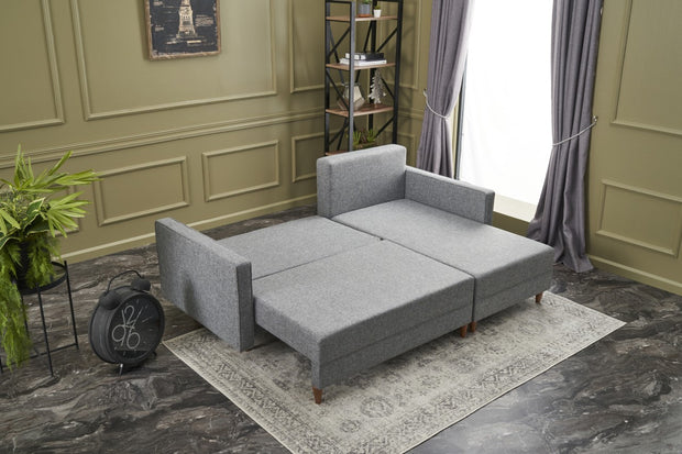 Ecksofa Schlaffunktion mit Chaiselongue Rechts, 2-Sitzer, aus Stoff, Aydam Grau (3)