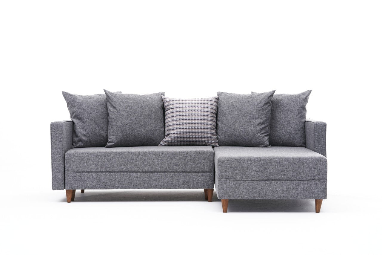 Ecksofa Schlaffunktion mit Chaiselongue Rechts, 2-Sitzer, aus Stoff, Aydam Grau (4)