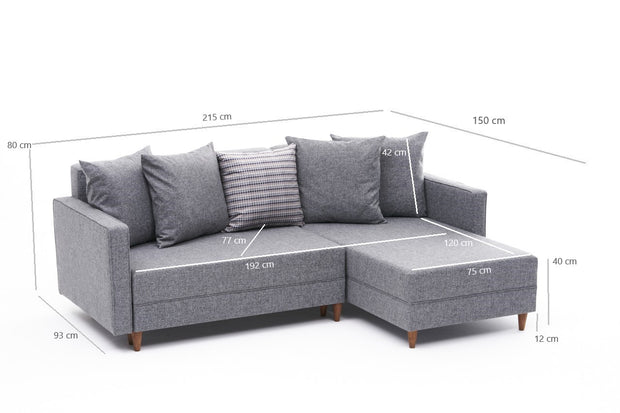 Ecksofa Schlaffunktion mit Chaiselongue Rechts, 2-Sitzer, aus Stoff, Aydam Grau (6)