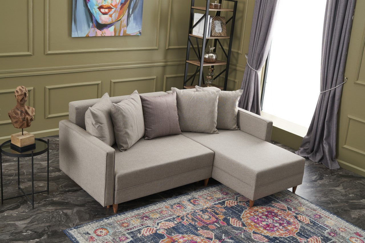 Ecksofa Schlaffunktion mit Chaiselongue Rechts, 2-Sitzer, aus Stoff, Aydam Creme (1)