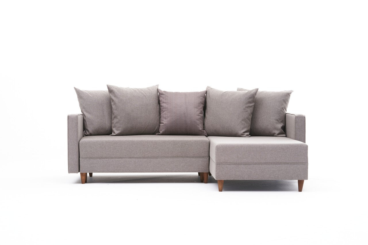 Ecksofa Schlaffunktion mit Chaiselongue Rechts, 2-Sitzer, aus Stoff, Aydam Creme (4)