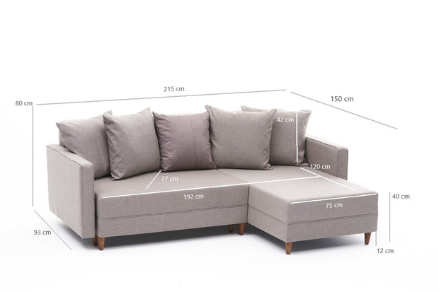 Ecksofa Schlaffunktion mit Chaiselongue Rechts, 2-Sitzer, aus Stoff, Aydam Creme (6)