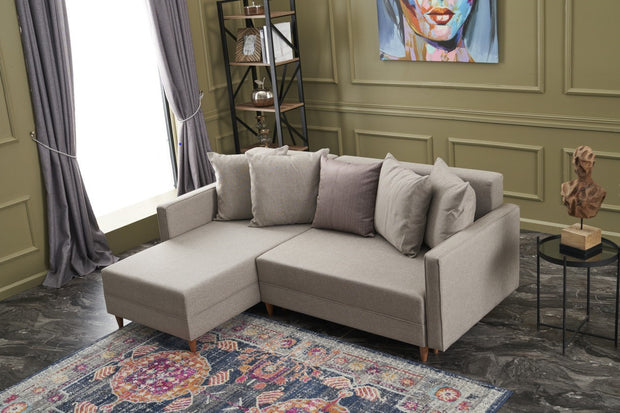 Ecksofa Schlaffunktion mit Chaiselongue Links, 2-Sitzer, aus Stoff, Aydam Creme (1)