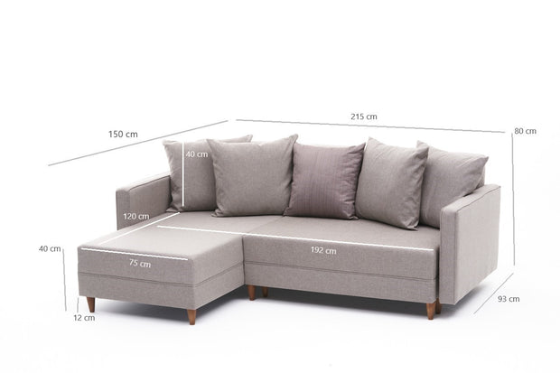 Ecksofa Schlaffunktion mit Chaiselongue Links, 2-Sitzer, aus Stoff, Aydam Creme (6)