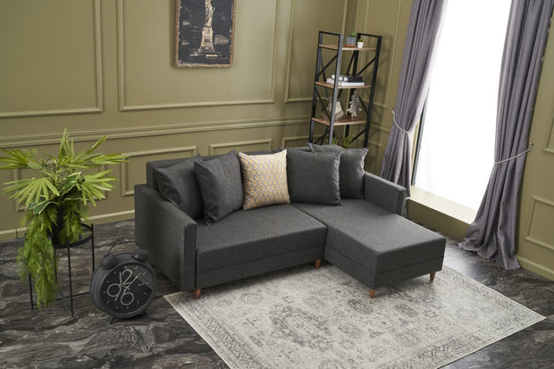 Ecksofa Schlaffunktion mit Chaiselongue Rechts, 2-Sitzer, aus Stoff, Aydam Anthrazit (1)