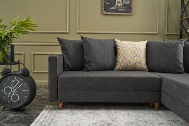 Ecksofa Schlaffunktion mit Chaiselongue Rechts, 2-Sitzer, aus Stoff, Aydam Anthrazit (2)