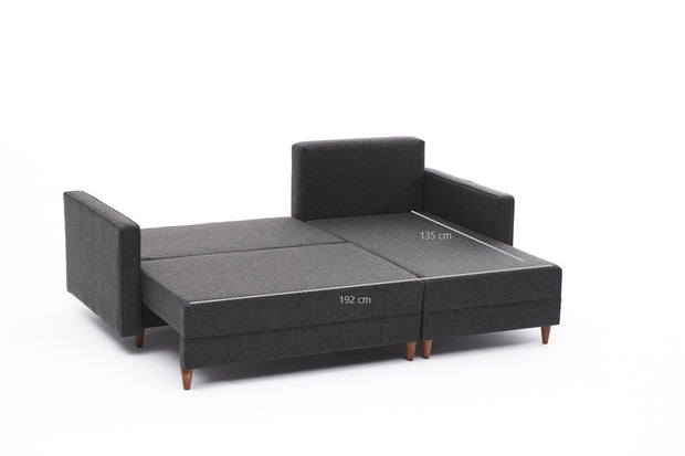 Ecksofa Schlaffunktion mit Chaiselongue Rechts, 2-Sitzer, aus Stoff, Aydam Anthrazit (5)