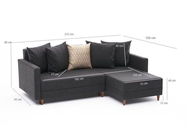 Ecksofa Schlaffunktion mit Chaiselongue Rechts, 2-Sitzer, aus Stoff, Aydam Anthrazit (6)