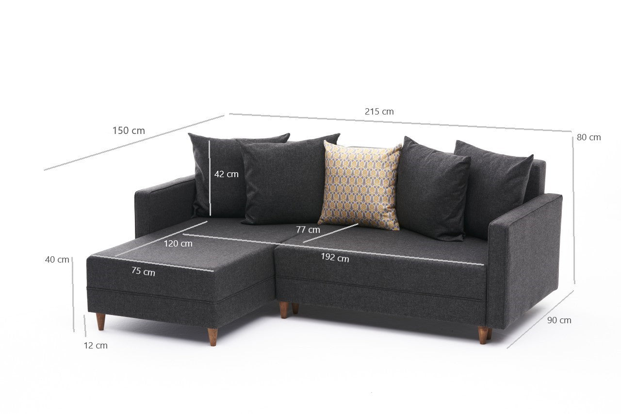 Ecksofa Schlaffunktion mit Chaiselongue Links, 2-Sitzer, aus Stoff, Aydam Anthrazit (6)