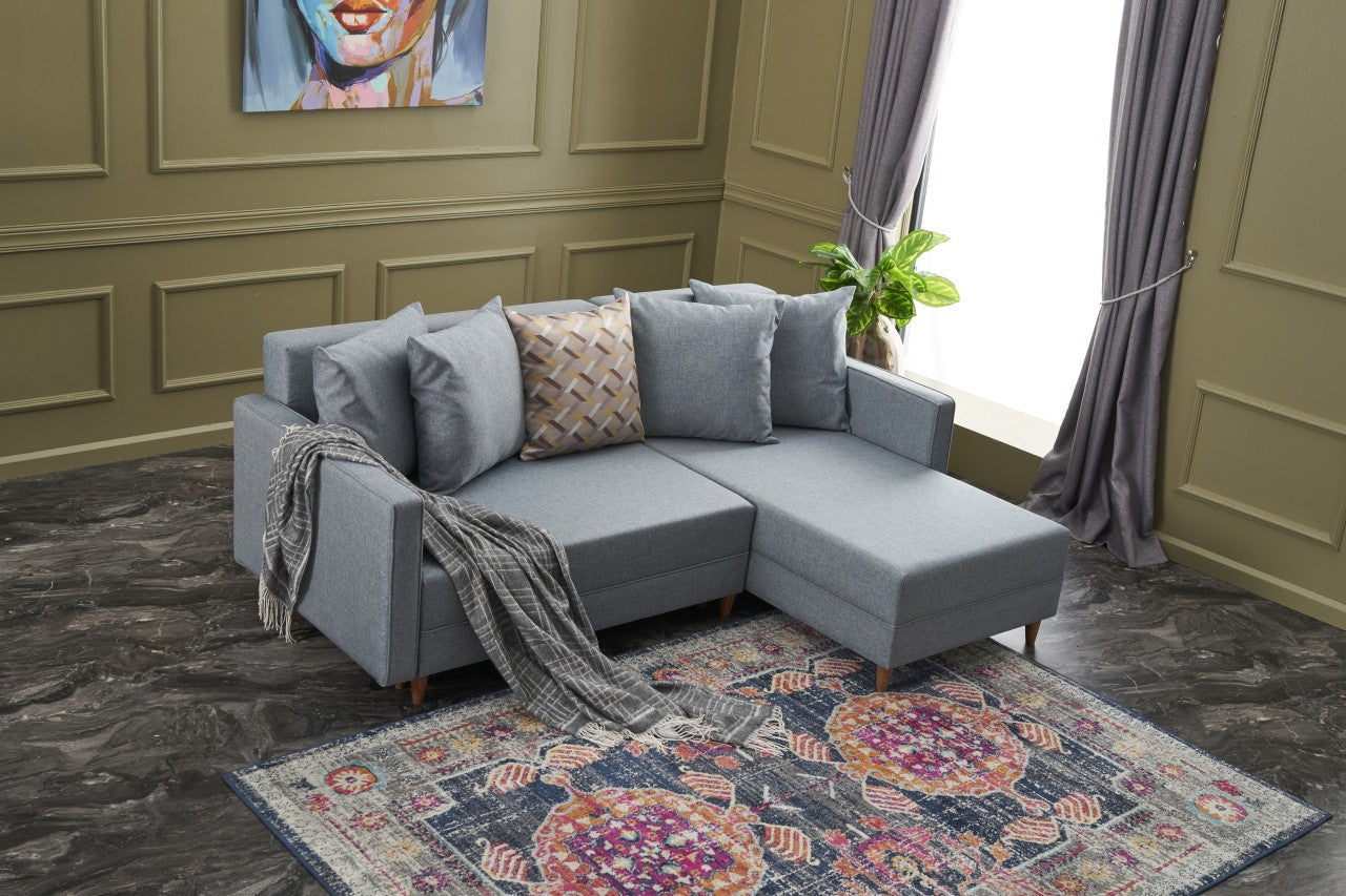 Ecksofa Schlaffunktion mit Chaiselongue Rechts, 2-Sitzer, aus Stoff, Aydam Blau (1)