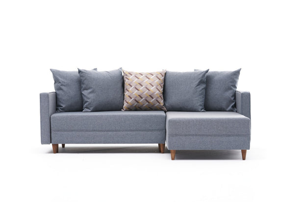 Ecksofa Schlaffunktion mit Chaiselongue Rechts, 2-Sitzer, aus Stoff, Aydam Blau (4)