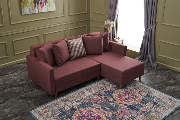 Ecksofa Schlaffunktion mit Chaiselongue Rechts, 2-Sitzer, aus Stoff, Aydam Bordeaux (1)