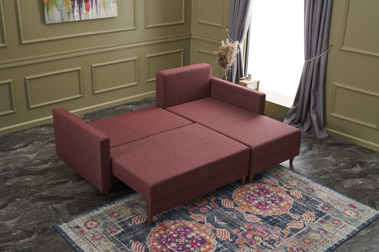 Ecksofa Schlaffunktion mit Chaiselongue Rechts, 2-Sitzer, aus Stoff, Aydam Bordeaux (3)