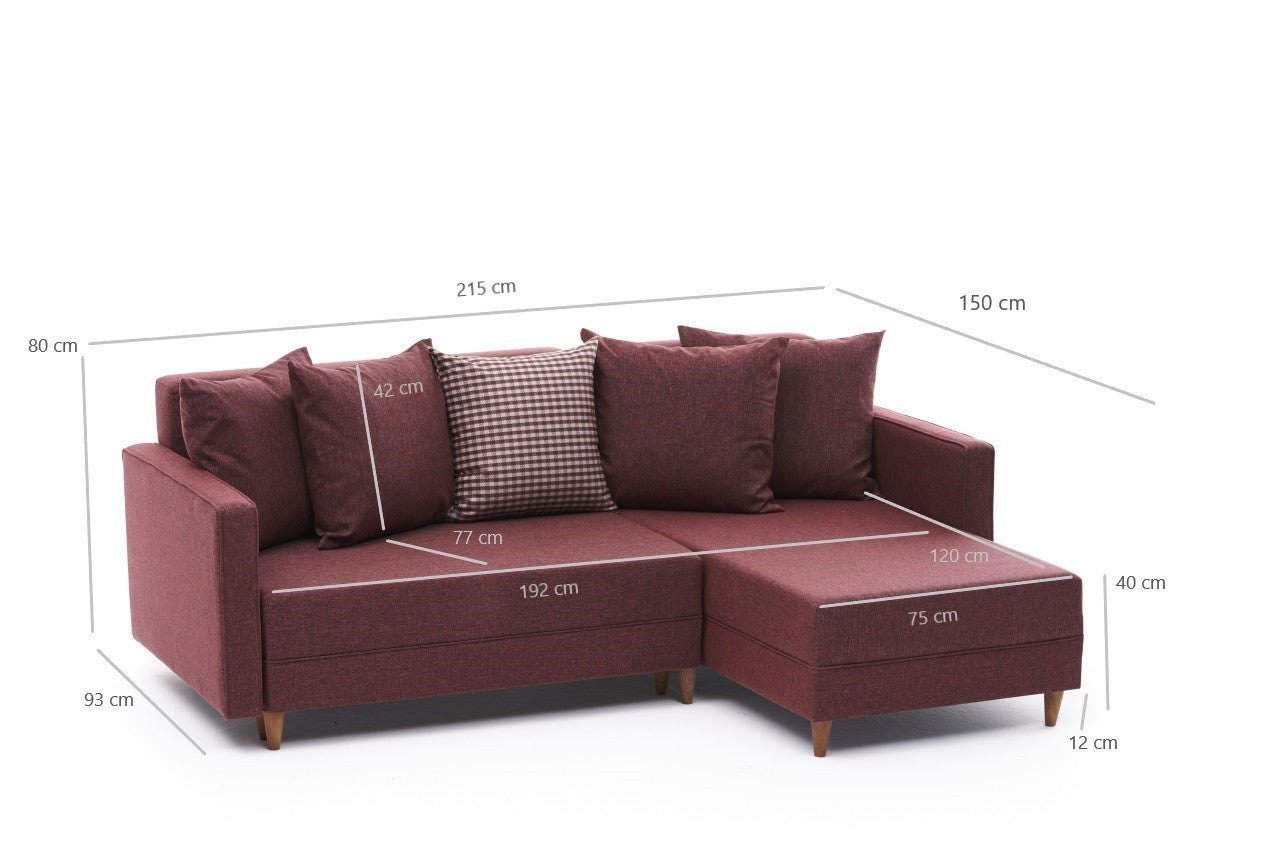 Ecksofa Schlaffunktion mit Chaiselongue Rechts, 2-Sitzer, aus Stoff, Aydam Bordeaux (6)