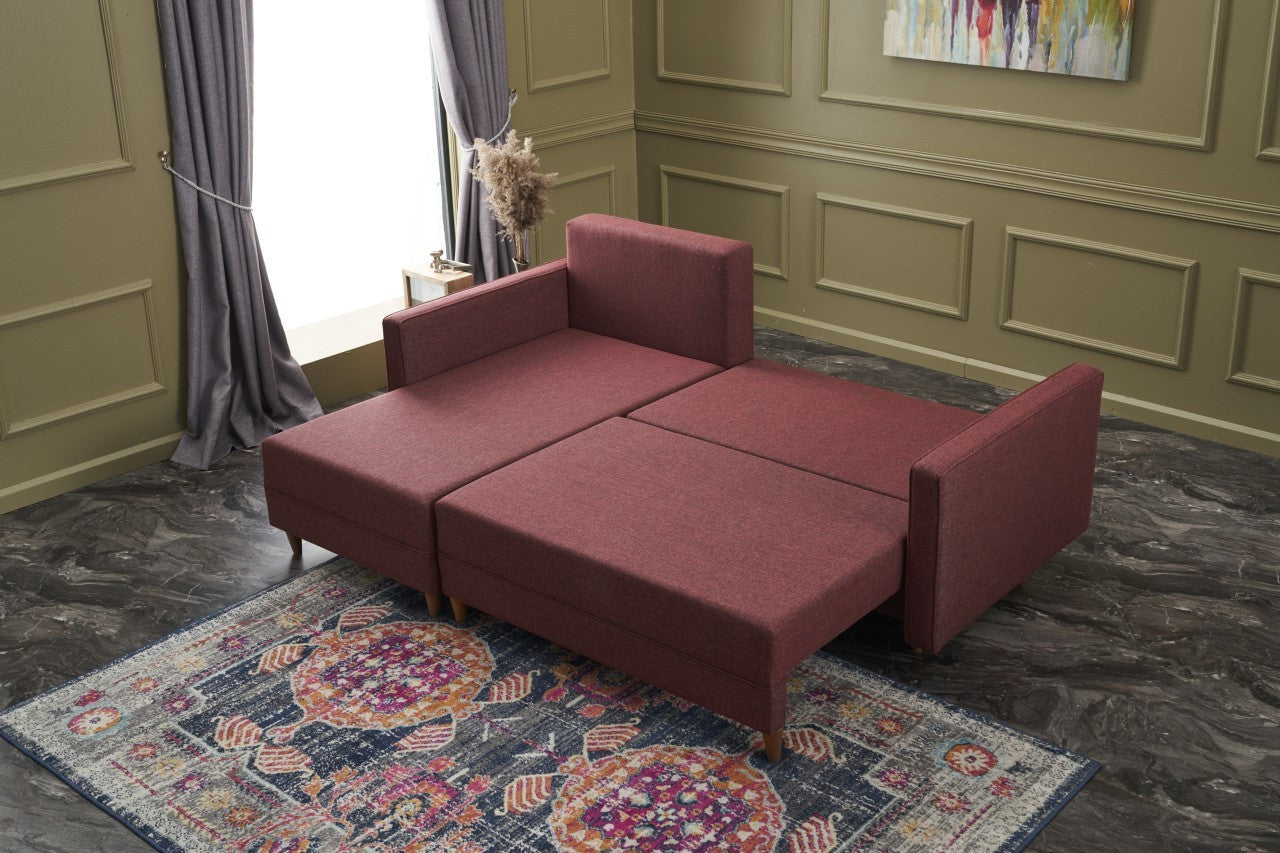 Ecksofa Schlaffunktion mit Chaiselongue Links, 2-Sitzer, aus Stoff, Aydam Bordeaux (3)