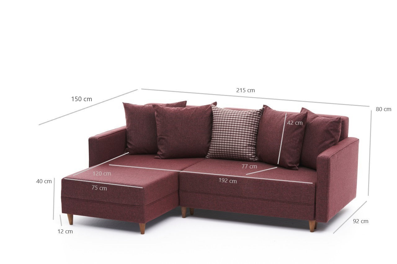 Ecksofa Schlaffunktion mit Chaiselongue Links, 2-Sitzer, aus Stoff, Aydam Bordeaux (6)