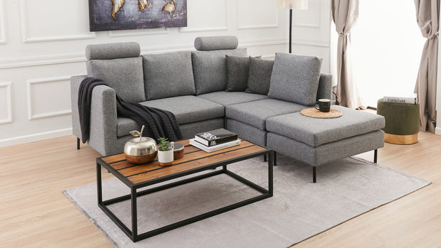 Ecksofa Schlaffunktion mit Chaiselongue Rechts, 3-Sitzer, aus Stoff, Mino Grau (1)