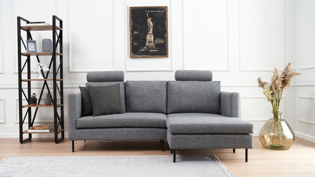 Ecksofa Schlaffunktion mit Chaiselongue Rechts, 3-Sitzer, aus Stoff, Mino Grau (5)