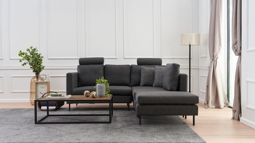 Ecksofa Schlaffunktion mit Chaiselongue Rechts, 3-Sitzer, aus Stoff, Mino Anthrazit