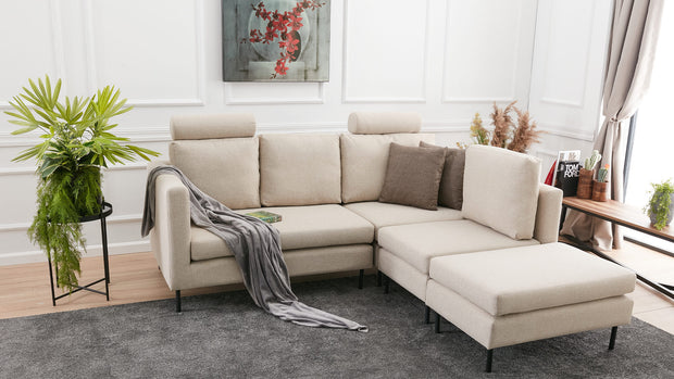 Ecksofa Schlaffunktion mit Chaiselongue Rechts, 3-Sitzer, aus Stoff, Mino Creme (1)