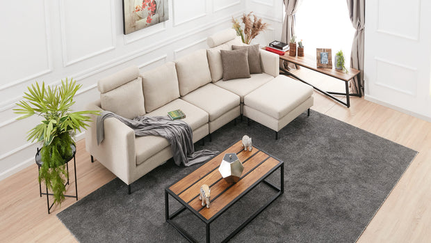 Ecksofa Schlaffunktion mit Chaiselongue Rechts, 3-Sitzer, aus Stoff, Mino Creme (3)