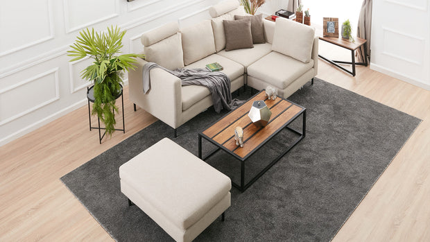 Ecksofa Schlaffunktion mit Chaiselongue Rechts, 3-Sitzer, aus Stoff, Mino Creme (4)