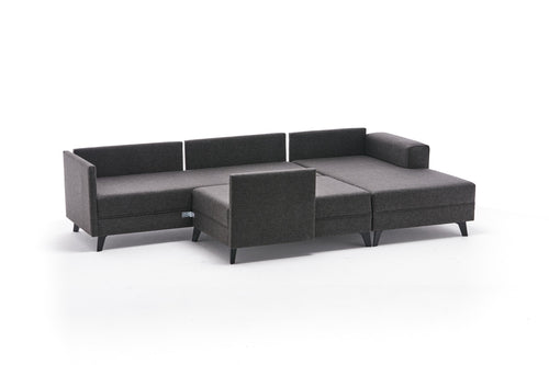 Ecksofa Schlaffunktion mit Chaiselongue Links, 4-Sitzer, aus Stoff, Efsun Anthrazit (1)