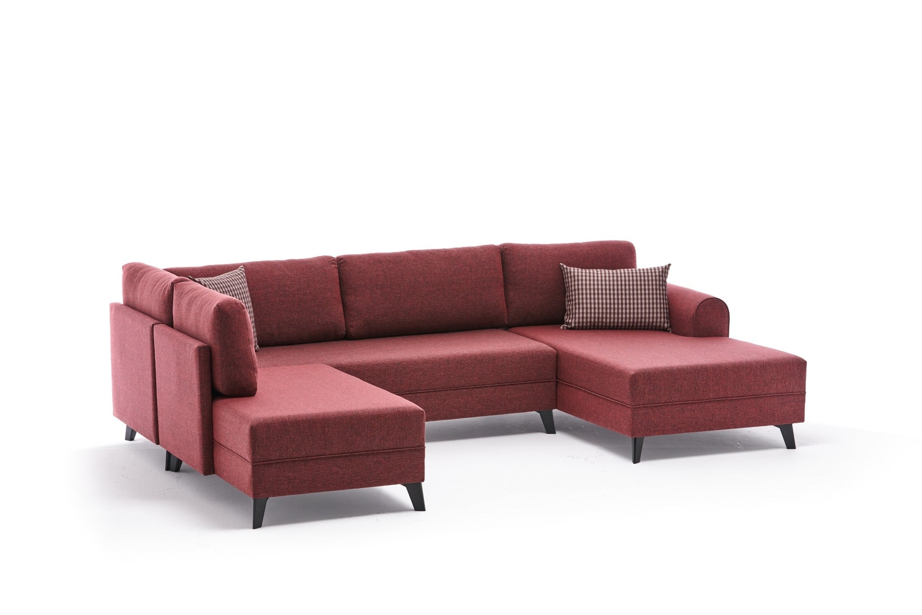 Ecksofa Schlaffunktion mit Chaiselongue Links, 4-Sitzer, aus Stoff, Belen Bordeaux (5)