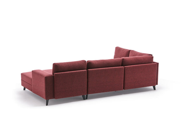 Ecksofa Schlaffunktion mit Chaiselongue Links, 4-Sitzer, aus Stoff, Efsun Bordeaux (2)