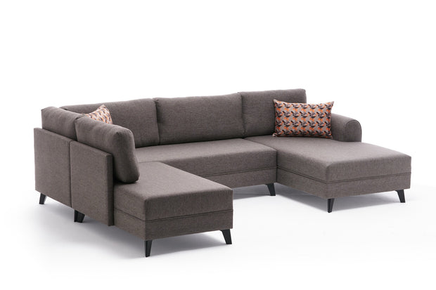 Ecksofa Schlaffunktion mit Chaiselongue Links, 4-Sitzer, aus Stoff, Belen Braun (5)