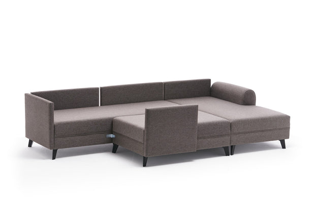 Ecksofa Schlaffunktion mit Chaiselongue Links, 4-Sitzer, aus Stoff, Belen Braun (6)