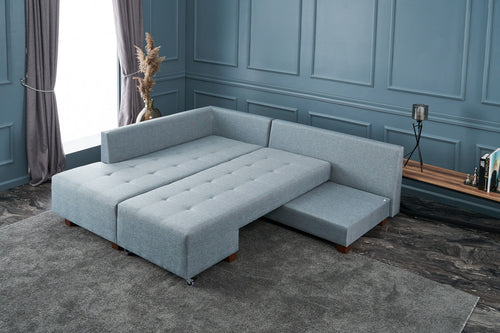 Ecksofa Schlaffunktion mit Chaiselongue Links, 3-Sitzer, aus Stoff, Manama Blau (1)