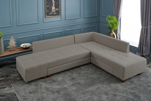 Ecksofa Schlaffunktion mit Chaiselongue Rechts, 3-Sitzer, aus Stoff, Manama Creme (1)