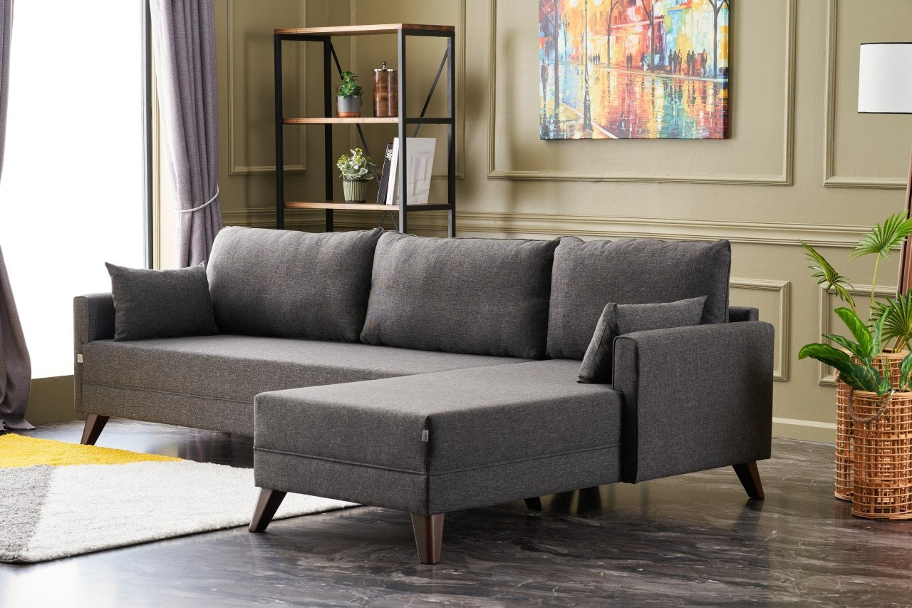 Ecksofa mit Chaiselongue Rechts, 3-Sitzer, aus Stoff, Bella Anthrazit (1)