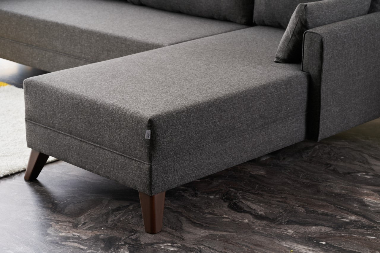 Ecksofa mit Chaiselongue Rechts, 3-Sitzer, aus Stoff, Bella Anthrazit (2)