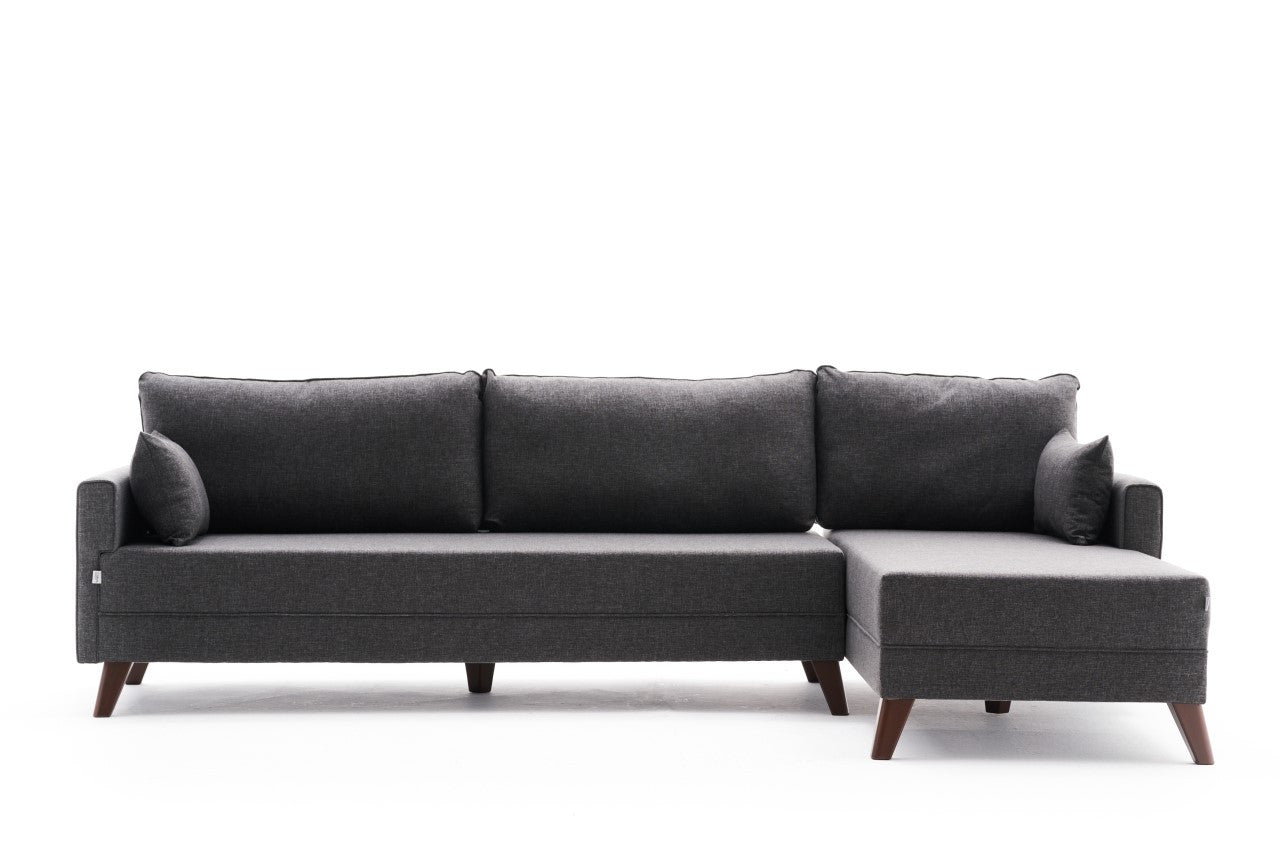 Ecksofa mit Chaiselongue Rechts, 3-Sitzer, aus Stoff, Bella Anthrazit (4)