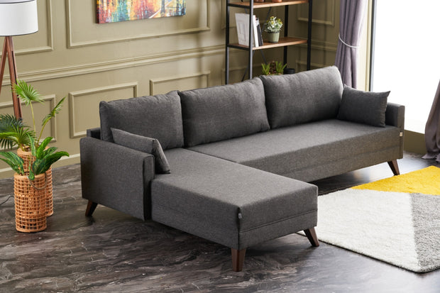 Ecksofa mit Chaiselongue Links, 3-Sitzer, aus Stoff, Bella Anthrazit