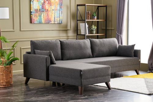 Ecksofa mit Chaiselongue Links, 3-Sitzer, aus Stoff, Bella Anthrazit (1)