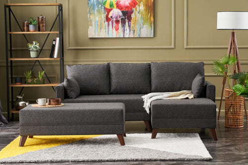 Ecksofa Schlaffunktion mit Chaiselongue Rechts, 4-Sitzer, aus Stoff, Bella Mini Anthrazit