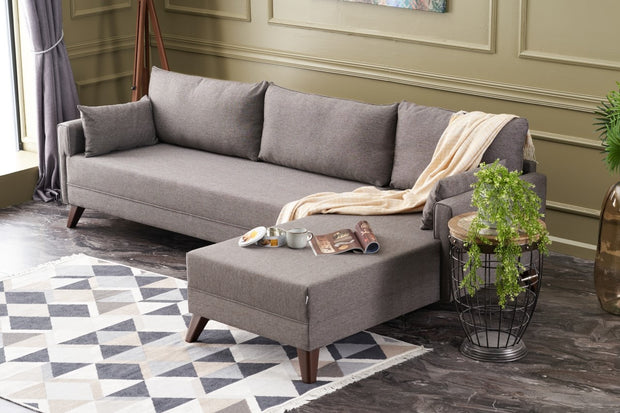 Ecksofa mit Chaiselongue Rechts, 3-Sitzer, aus Stoff, Bella Braun (1)