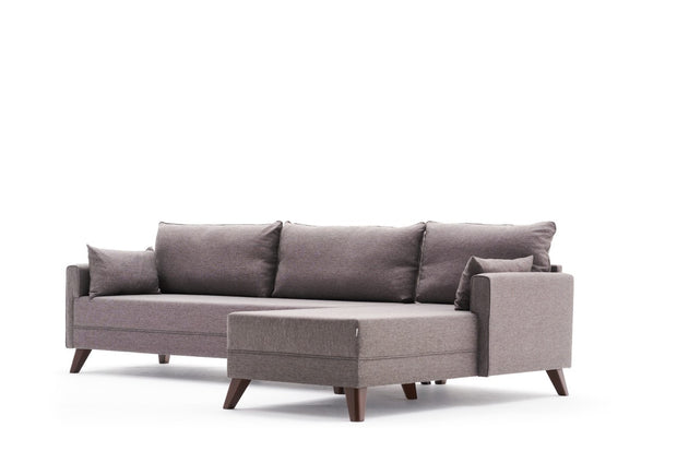 Ecksofa mit Chaiselongue Rechts, 3-Sitzer, aus Stoff, Bella Braun (5)