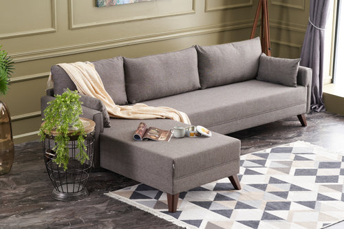 Ecksofa mit Chaiselongue Links, 3-Sitzer, aus Stoff, Bella Braun (1)