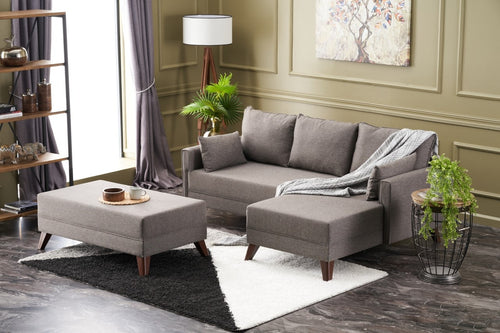 Ecksofa Schlaffunktion mit Chaiselongue Rechts, 4-Sitzer, aus Stoff, Bella Mini Braun (1)