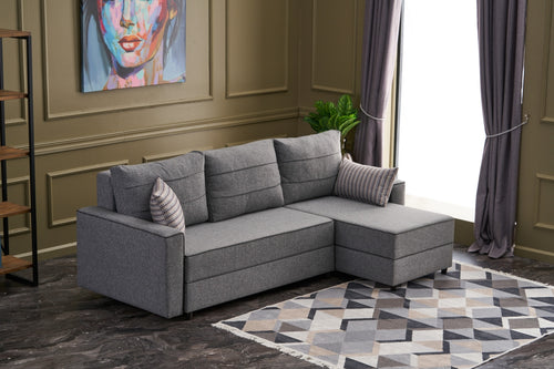 Ecksofa Schlaffunktion mit Chaiselongue Rechts, 3-Sitzer, aus Stoff, Ece Grau