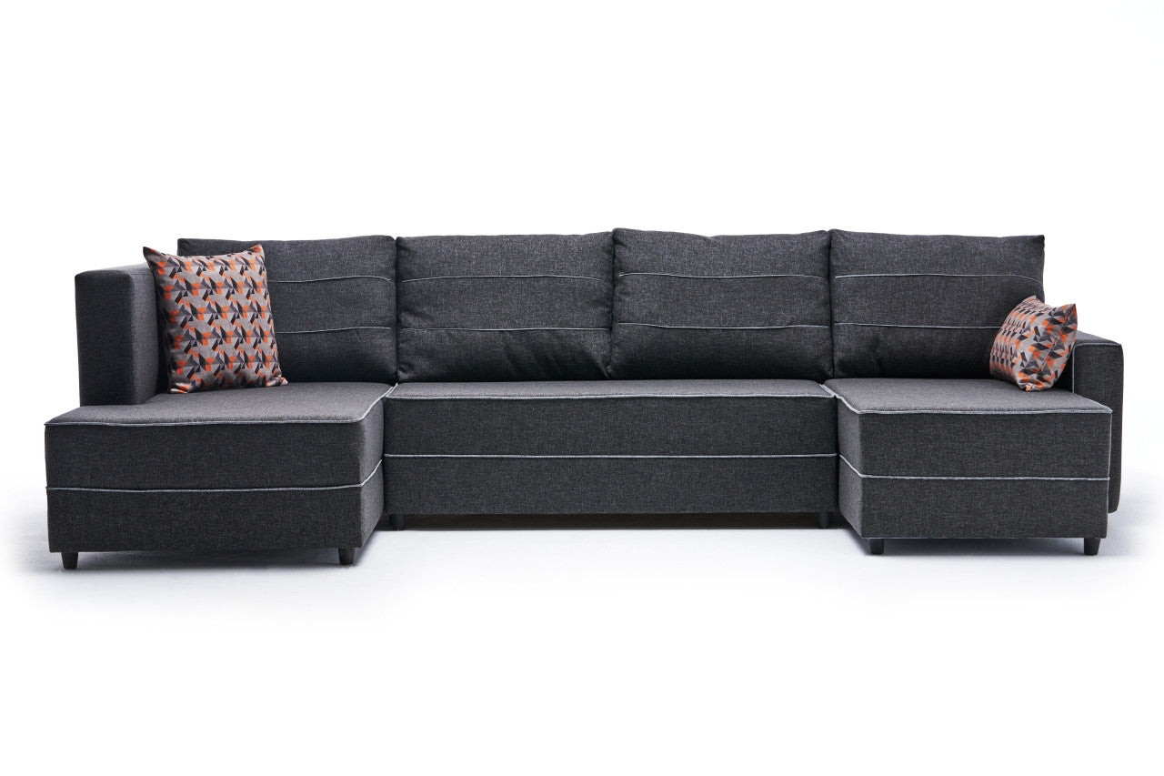 Ecksofa Schlaffunktion mit Chaiselongue Links, 4-Sitzer, aus Stoff, Ece Panoramik Anthrazit (5)