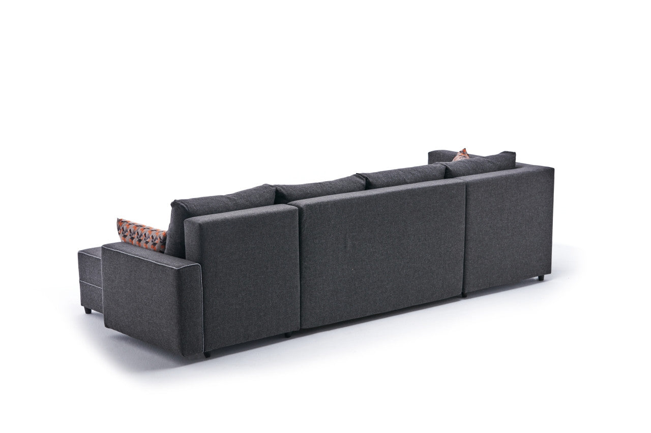 Ecksofa Schlaffunktion mit Chaiselongue Links, 4-Sitzer, aus Stoff, Ece Panoramik Anthrazit (6)