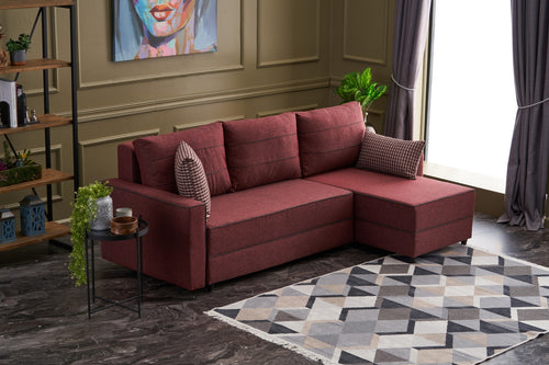 Ecksofa Schlaffunktion mit Chaiselongue Rechts, 3-Sitzer, aus Stoff, Ece Bordeaux (1)