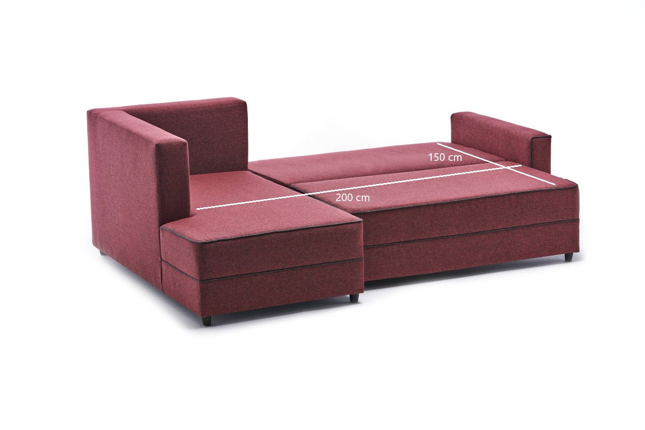 Ecksofa Schlaffunktion mit Chaiselongue Links, 3-Sitzer, aus Stoff, Ece Bordeaux (5)