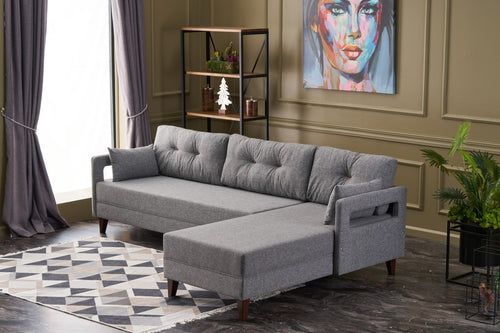 Ecksofa mit Chaiselongue Rechts, 3-Sitzer, aus Stoff, Comfort Grau (1)